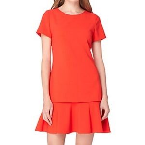 Tahari short sleeve drop waist red orange ruffle skirt dress sz 4